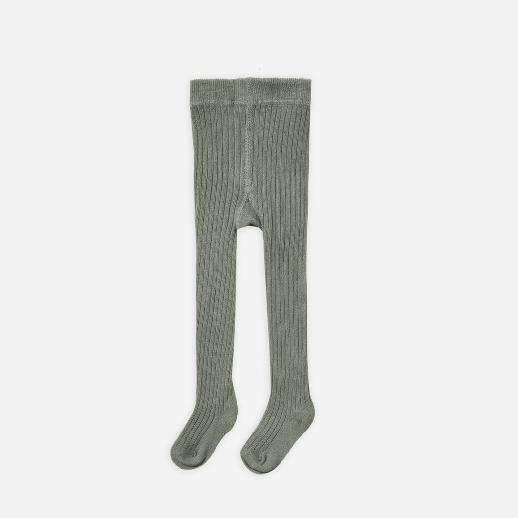 Solid Ribbed Tights Basil | Quincy Mae
