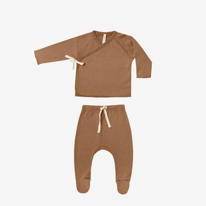 Wrap Top + Footed Pant Set Cinnamon | Quincy Mae