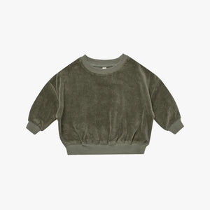 Velour Relaxed Sweatshirt Forest Green | Quincy Mae