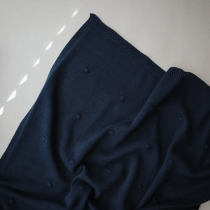 Organic Knitted Textured Dots Blanket Navy