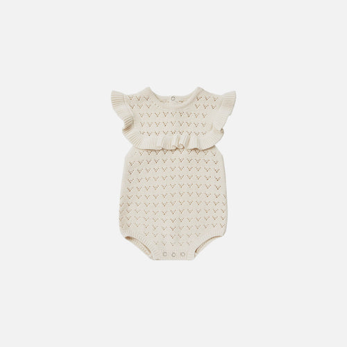 Pointelle Ruffle Romper Natural | Quincy Mae