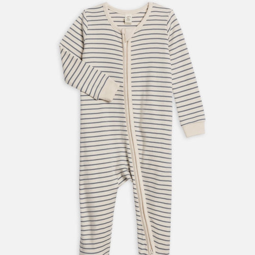 Organic Peyton Footed Sleeper Summit Stripe Denim | Colored Organics