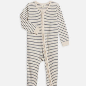 Organic Peyton Footed Sleeper Summit Stripe Denim | Colored Organics