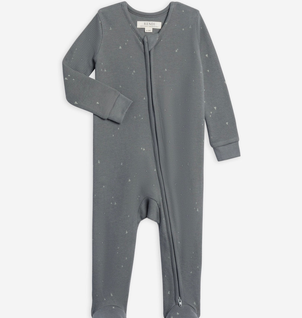 Lane Waffle Knit Zipper Sleeper Triangle Agave | Colored Organics