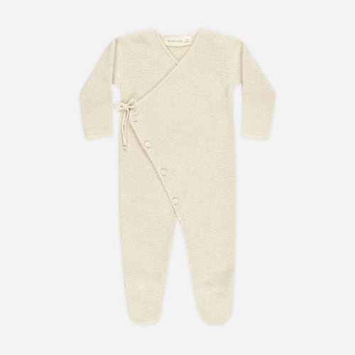 Wrap Knit Footie Heather Natural | Quincy Mae