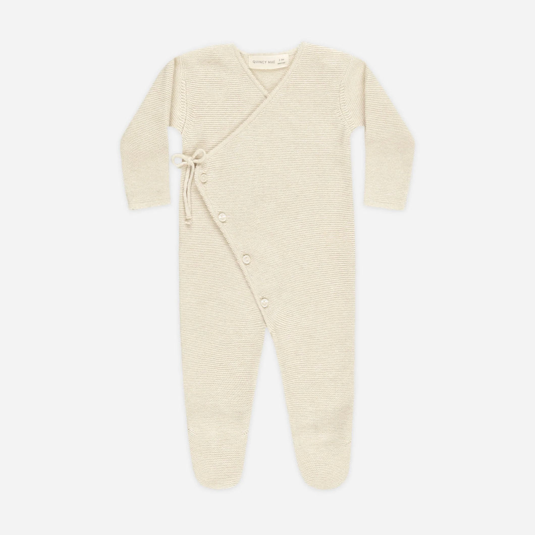 Wrap Knit Footie Heather Natural | Quincy Mae