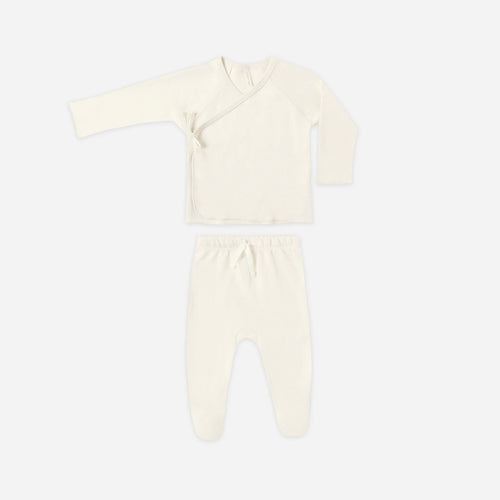 Wrap Top + Footed Pant Set Ivory