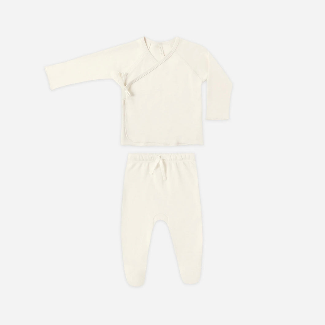 Wrap Top + Footed Pant Set Ivory