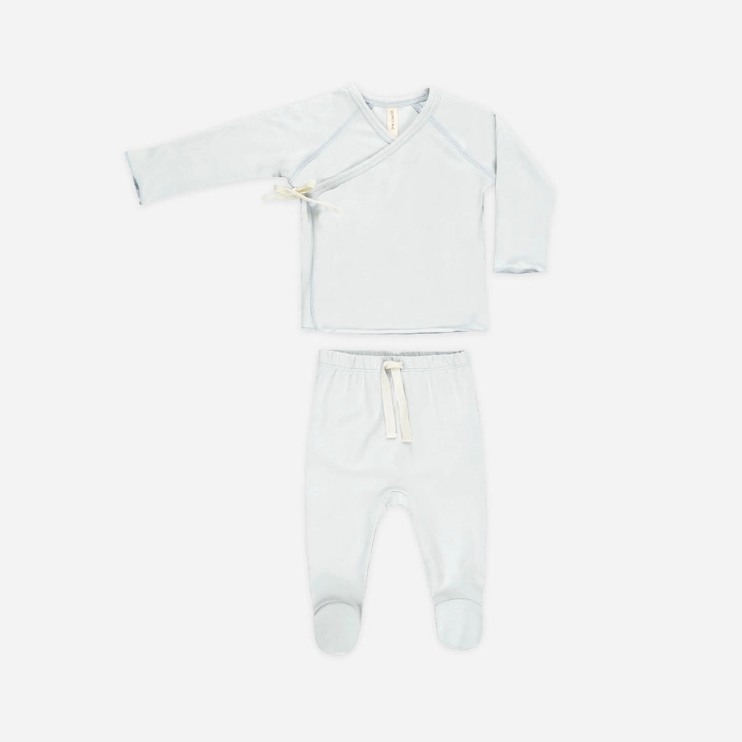 Wrap Top + Footie Pant Set Fog | Quincy Mae