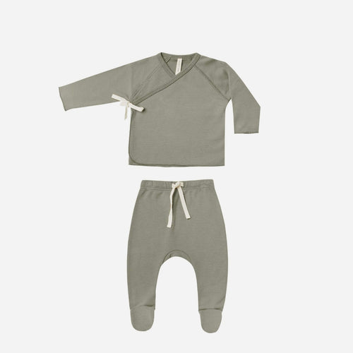 Wrap Top + Footed Pant Set Basil | Quincy Mae