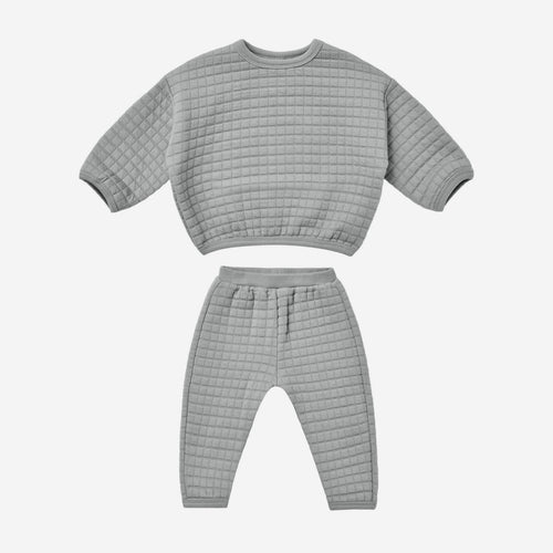 Quilted Top + Pant Set Dusty Blue | Quincy Mae