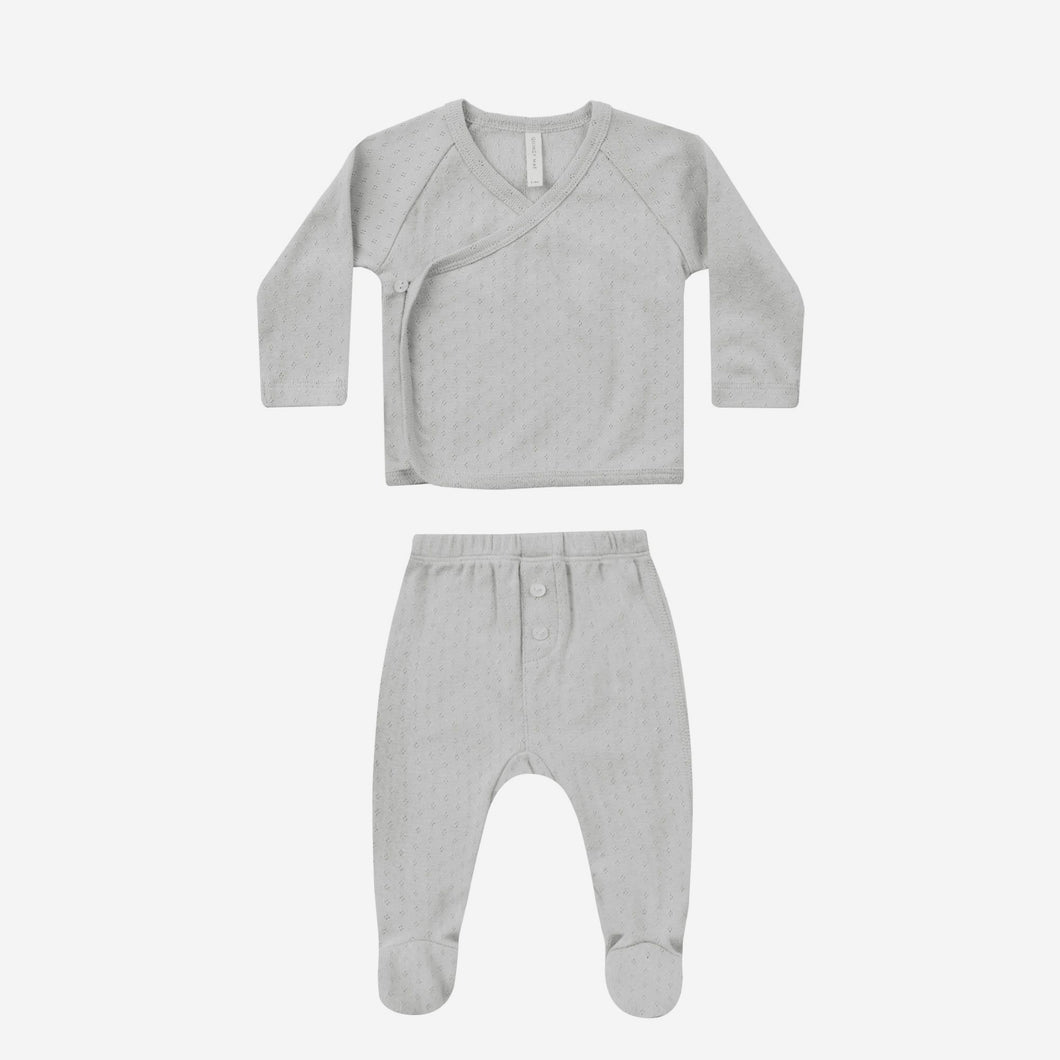 Wrap Top + Footed Pant Set Cloud | Quincy Mae