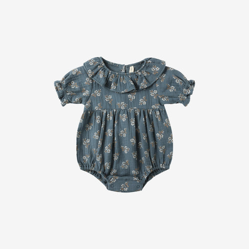 Collared Romper Blue Floral | Quincy Mae