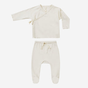 Wrap Top + Footed Pant Set Ivory | Quincy Mae