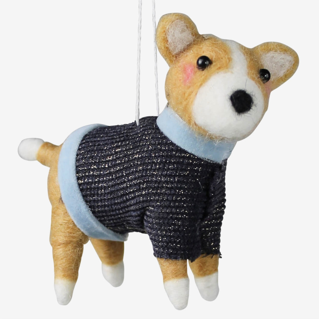 Felt Brown Dog w/ Sweater Ornament