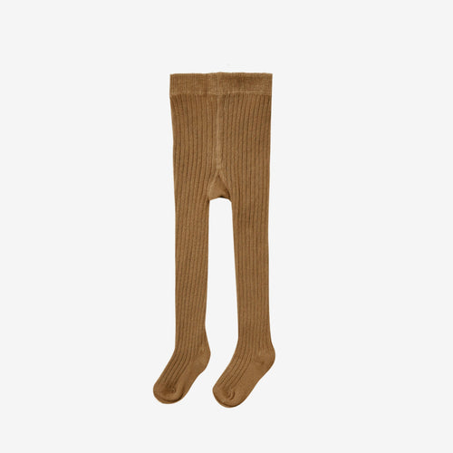 Solid Ribbed Tights Walnut | Quincy Mae